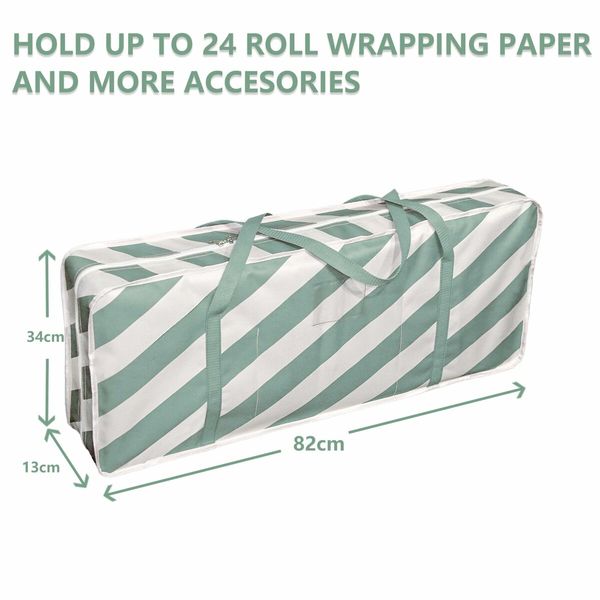 Wrapping Organizer Storage Bag,Christmas Ornament Wrapping Paper Organizer Storage with Three Isolation Nets for Christmas Ornament etc(Green Stripe)