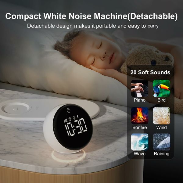 Digital LED Alarm Clock with Wireless Charging Station 3 Level Dimmer, USB Charging Port,Sleep Timer for Bedroom Desk