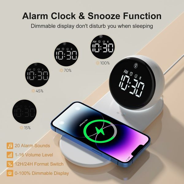 Digital LED Alarm Clock with Wireless Charging Station 3 Level Dimmer, USB Charging Port,Sleep Timer for Bedroom Desk