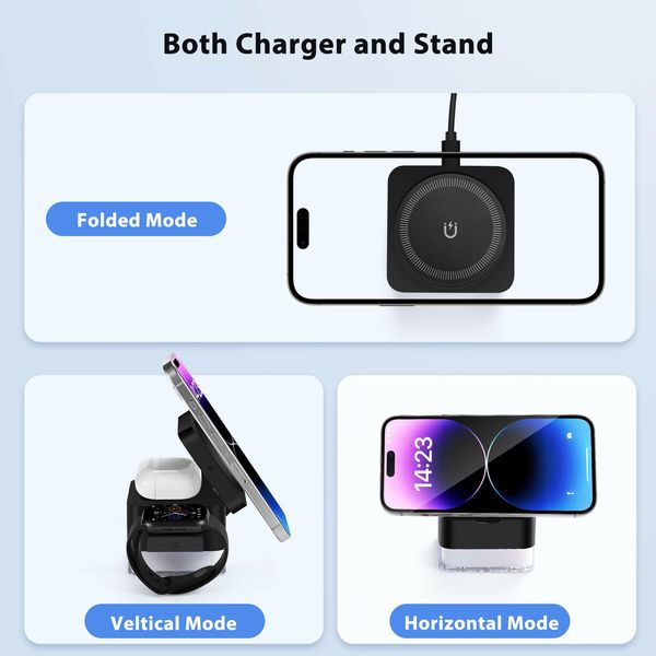 Wireless-Charger 3 in 1 Charging Station Cube with Nightlight Lamp Foldable Charger Charging Dock for iPhone 16/15/14/13/12/AirPods/Apple Watch(No Adapter)