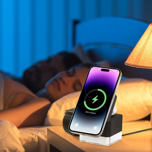 Wireless-Charger 3 in 1 Charging Station Cube with Nightlight Lamp Foldable Charger Charging Dock for iPhone 16/15/14/13/12/AirPods/Apple Watch(No Adapter)