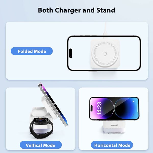 Wireless-Charger 3 in 1 Charging Station Cube with Nightlight Lamp Foldable Charger Charging Dock for iPhone 16/15/14/13/12/AirPods/Apple Watch(No Adapter)