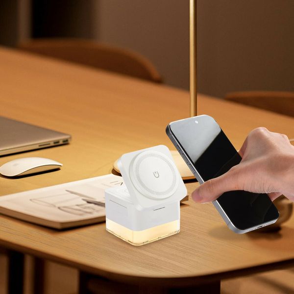 Wireless-Charger 3 in 1 Charging Station Cube with Nightlight Lamp Foldable Charger Charging Dock for iPhone 16/15/14/13/12/AirPods/Apple Watch(No Adapter)