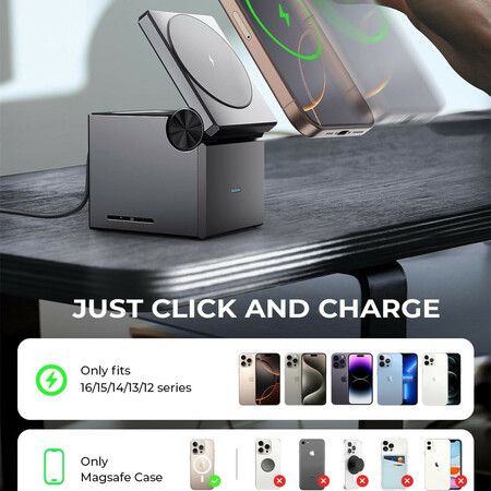 3 in 1 Wireless Charging Station for Apple Devices Magsafe Charger Stand Cube Charger for iPhone 16 15 Pro Airpods and Watch-White