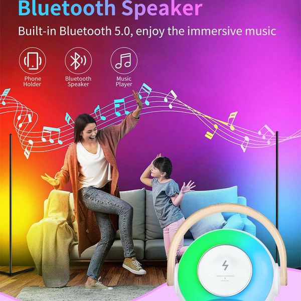 3 in 1 Wireless Bluetooth Speaker with Portable Charging,RGB Night Light and Phone Holder,Ambient Lamp