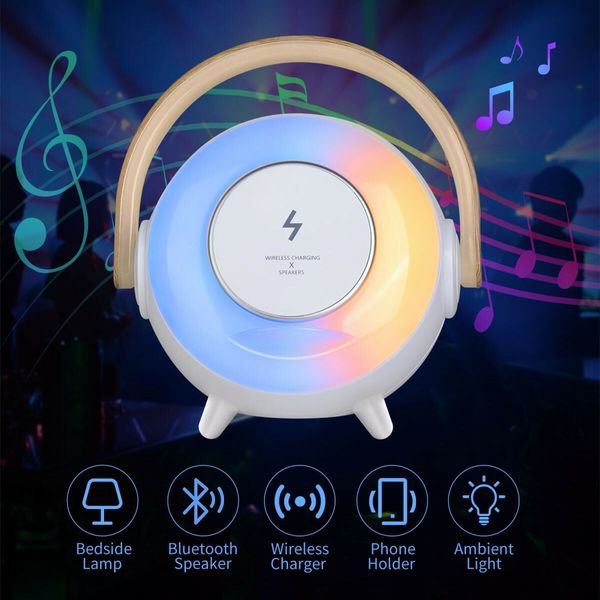 3 in 1 Wireless Bluetooth Speaker with Portable Charging,RGB Night Light and Phone Holder,Ambient Lamp