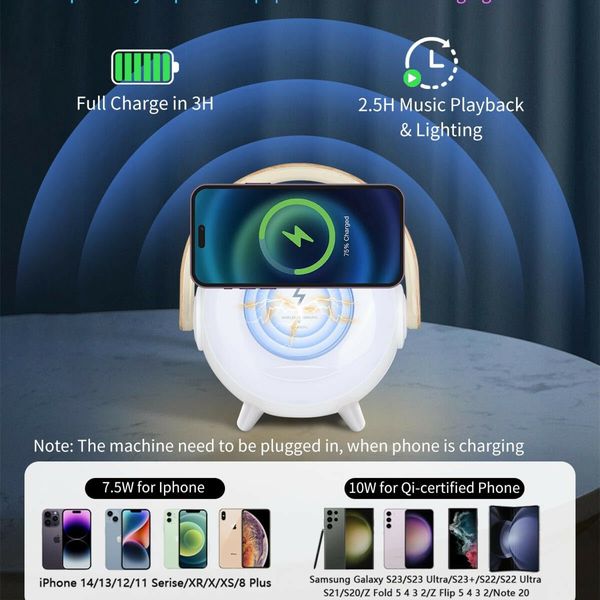 3 in 1 Wireless Bluetooth Speaker with Portable Charging,RGB Night Light and Phone Holder,Ambient Lamp