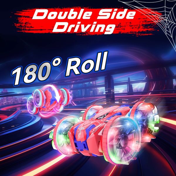 Amphibious Remote Control Car Spider Double Sided 360 Degree Flip Rotating 4WD Waterproof RC Stunt Car with Light Pool Toy