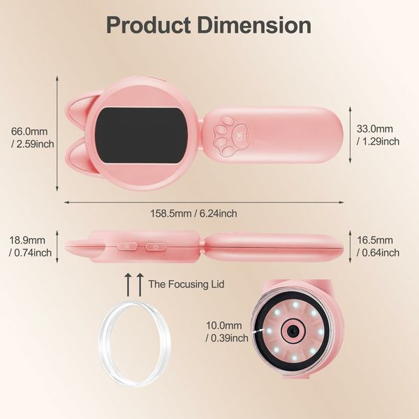 Portable Microscope for Kids 2 Inches LCD Screen with 8 LED Lights,Learning and Education Toys Miniscope Geology-Pink