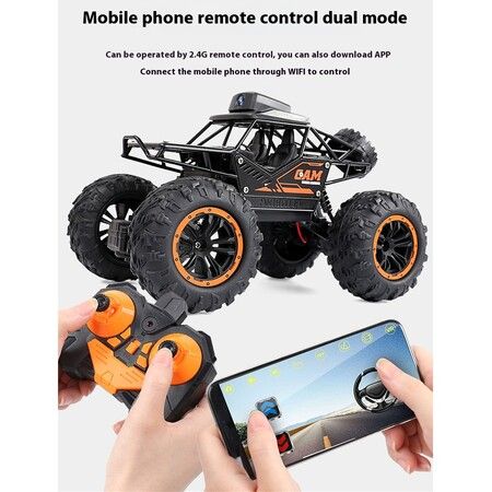 Black Alloy RC Car with HD WiFi Camera High Speed Off Road Climbing, Kids' Remote Control Toy Car