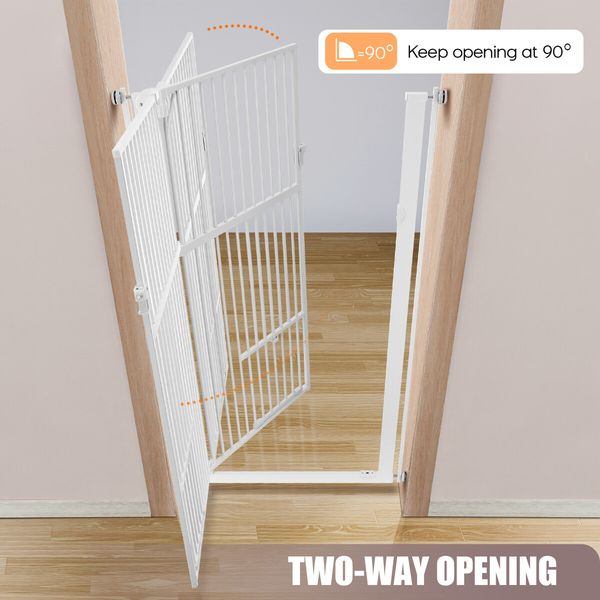 Safety Gate Pet Dog Cat Security Extra Tall Retractable Fence Enclosure Guard Kitchen Doorway Stairs Barrier with Walk Through Door 142cm Height