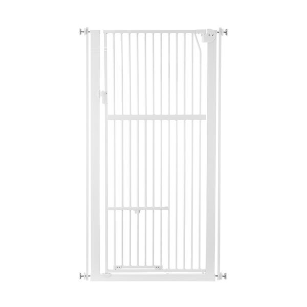 Safety Gate Pet Dog Cat Security Extra Tall Retractable Fence Enclosure Guard Kitchen Doorway Stairs Barrier with Walk Through Door 142cm Height