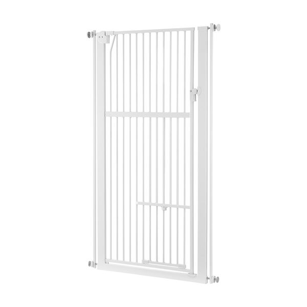 Safety Gate Pet Dog Cat Security Extra Tall Retractable Fence Enclosure Guard Kitchen Doorway Stairs Barrier with Walk Through Door 142cm Height