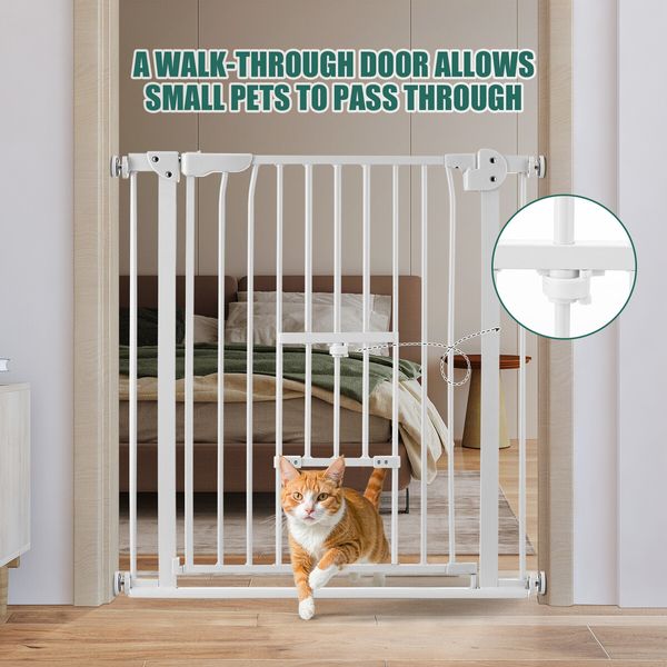 Dog Safety Gate Pet Fence Barrier Security Guard Adjustable Doorway Stairs Enclosure Low Containment System with Walk Through Cat Door 77cm Height