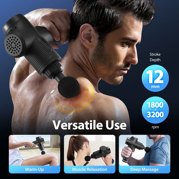 Electric Massage Gun Body Muscle Percussion Deep Tissue Vibration LED Handheld Massager for Shoulder Neck Back Leg with 6 Heads 30 Speeds