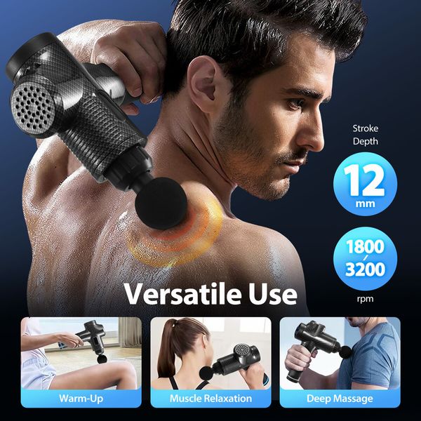 Portable Muscle Massage Gun Handheld Body Fascia Tissue 6 Heads Percussion Vibration Electric Neck Shoulder Leg Back Massager for Athletes