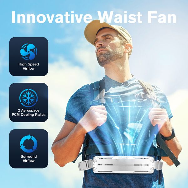 Portable Waist Cooling Fan Personal Wearable Ice Belt Clip Shirt Cooler 3 Speeds USB Powered Rechargeable Battery Air Conditioner for Work Travel