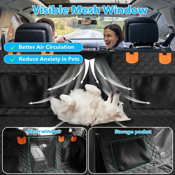 Pet Dog Car Seat Cover Cat Hammock Rear Backseat Extender Nonslip Waterproof Protector Mat Booster Travel Carrier for SUV Truck with Mesh Window