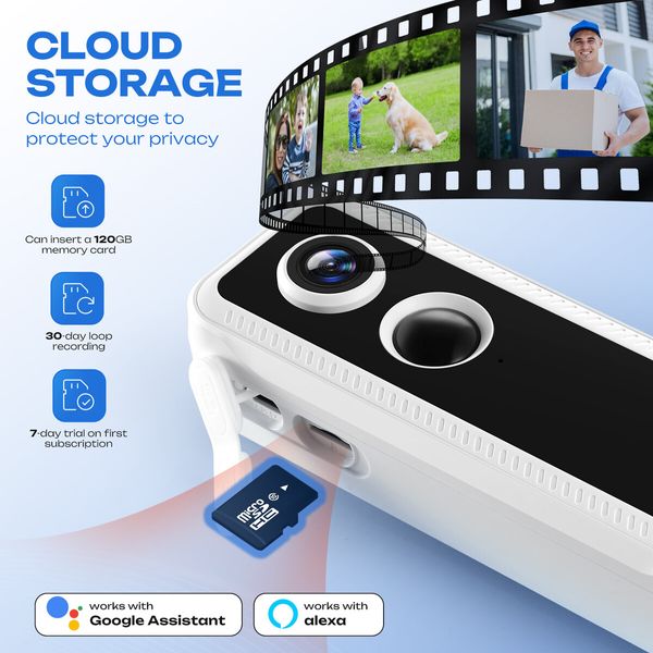 Video Doorbell Camera Smart Wireless 2K HD Security Door Bell Motion Detection Chime Night Vision Two Way Audio Cloud Storage Rechargeable Battery