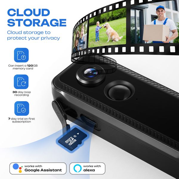 Video Doorbell Camera Wireless Smart WiFi Security Door Bell 2K HD Motion Sensor Chime Night Vision Two Way Audio Cloud Storage Rechargeable Battery