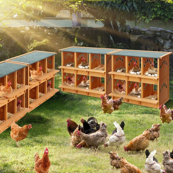 2 Layer Wood Chicken Nesting Box 6 Hole Chook Hen Laying Boxes Duck Poultry Coop House Egg Nest Hatch Perch Brooder Breeding Waterproof Lid