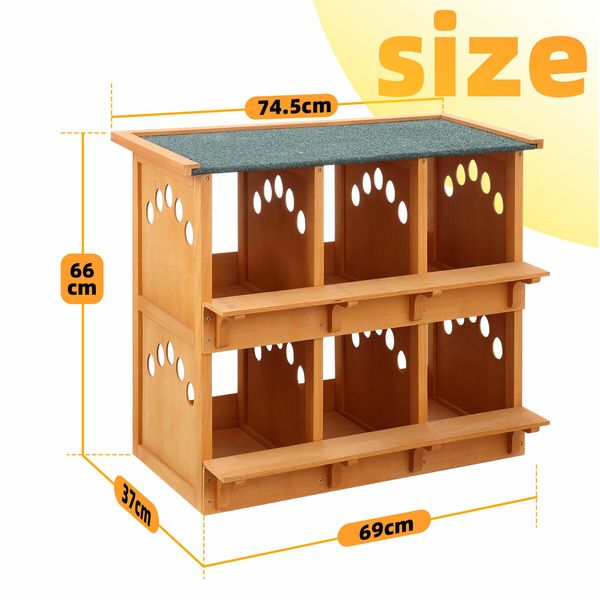 2 Layer Wood Chicken Nesting Box 6 Hole Chook Hen Laying Boxes Duck Poultry Coop House Egg Nest Hatch Perch Brooder Breeding Waterproof Lid