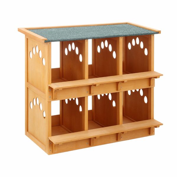 2 Layer Wood Chicken Nesting Box 6 Hole Chook Hen Laying Boxes Duck Poultry Coop House Egg Nest Hatch Perch Brooder Breeding Waterproof Lid