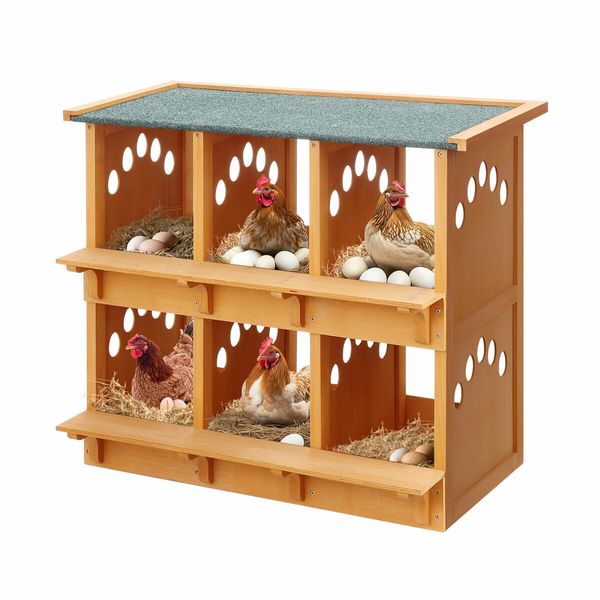 2 Layer Wood Chicken Nesting Box 6 Hole Chook Hen Laying Boxes Duck Poultry Coop House Egg Nest Hatch Perch Brooder Breeding Waterproof Lid