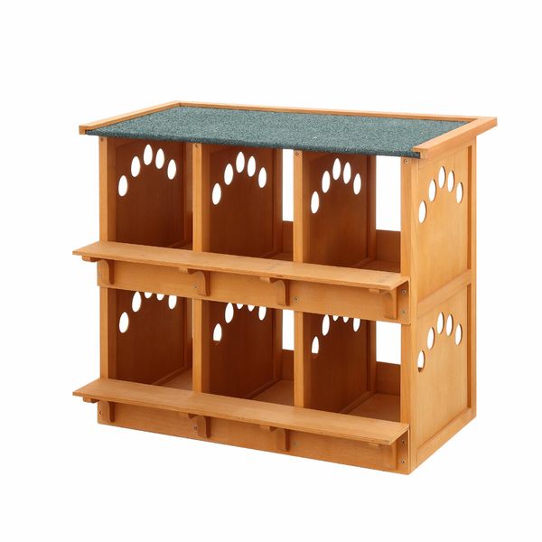 2 Layer Wood Chicken Nesting Box 6 Hole Chook Hen Laying Boxes Duck Poultry Coop House Egg Nest Hatch Perch Brooder Breeding Waterproof Lid