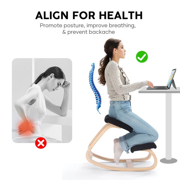 Ergonomic Kneeling Chair Office Home Desk Rocking Stool Comfortable Computer Better Posture Angled Knee Support Seat