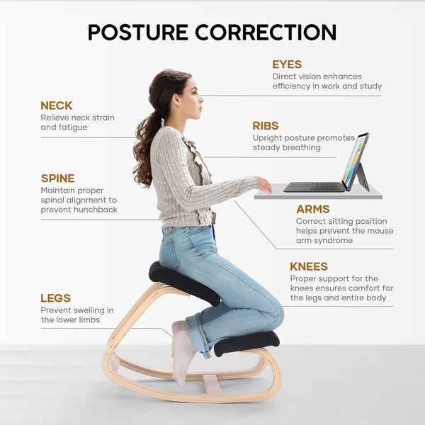 Ergonomic Kneeling Chair Office Home Desk Rocking Stool Comfortable Computer Better Posture Angled Knee Support Seat