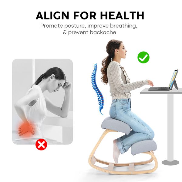 Ergonomic Kneeling Chair Home Office Desk Rocking Stool Computer Better Posture Knee Support Comfortable Angled Seat