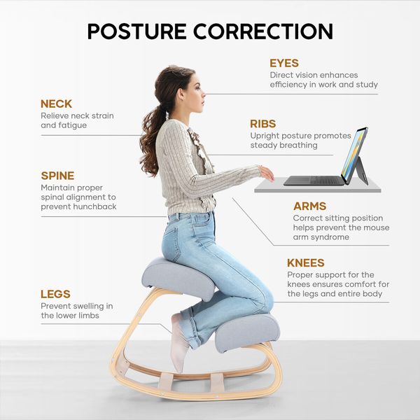 Ergonomic Kneeling Chair Home Office Desk Rocking Stool Computer Better Posture Knee Support Comfortable Angled Seat