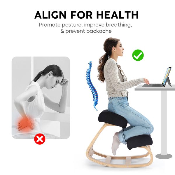 Ergonomic Kneeling Chair Desk Rocking Stool Home Office Computer Knee Support Comfortable Better Posture Angled Seat