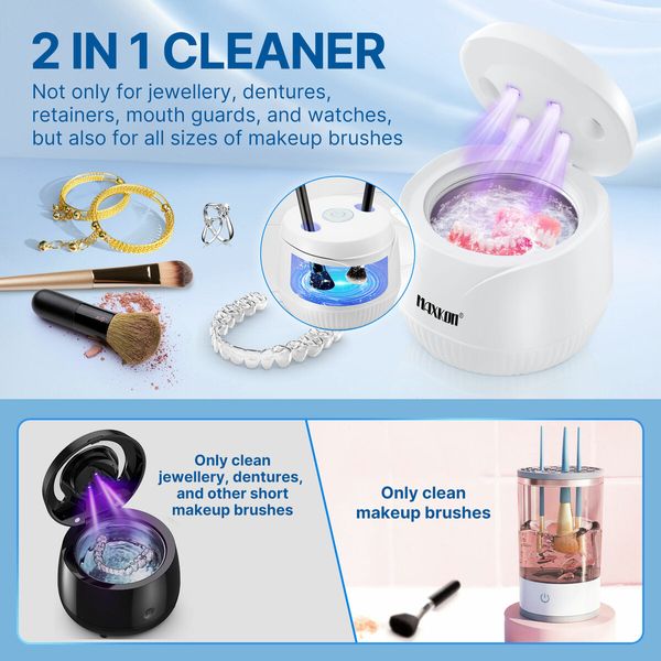 Maxkon Ultrasonic UV Cleaner Denture Retainer Aligner Jewellery Cleanser Dental Appliance Cleaning Machine for Whitening Tray Mouth Guard Makeup Brush