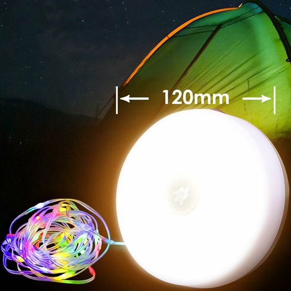 Solar Retractable Camping String Lights Reel Portable  Rechargeable Strip Light Waterproof Tent Lantern  Hiking  Garden Party Festival Decor Colorful