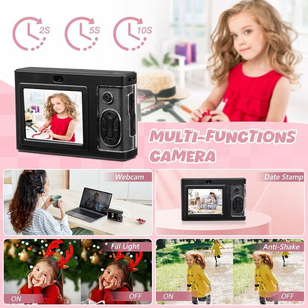 1080P 48MP Camera with 8X Zoom and Dual Camera, Compact Kids Camera with 32GB TF Card, Christmas Birthday Toy for Beginner, Black