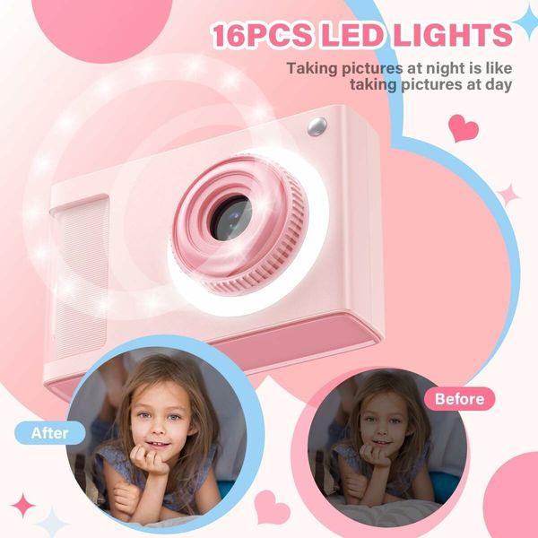 1080P 48MP Camera with 8X Zoom and Dual Camera, Compact Kids Camera with 32GB TF Card, Christmas Birthday Toy for Beginner, Pink