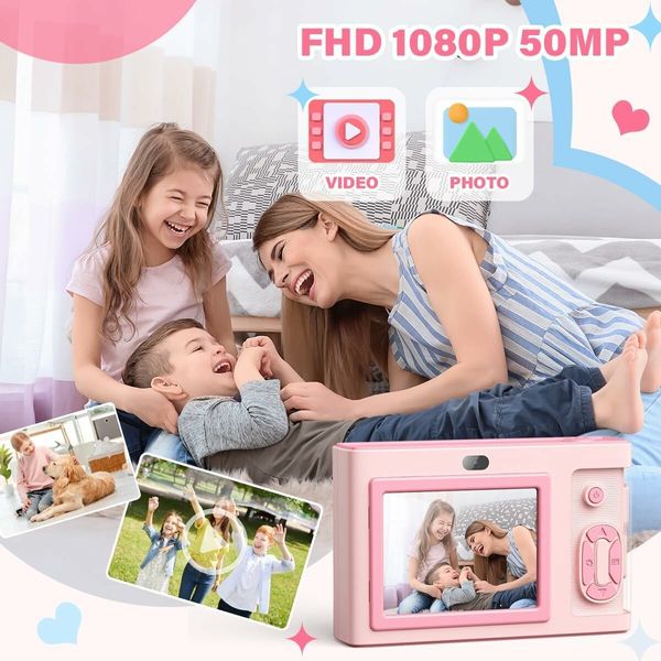 1080P 48MP Camera with 8X Zoom and Dual Camera, Compact Kids Camera with 32GB TF Card, Christmas Birthday Toy for Beginner, Pink