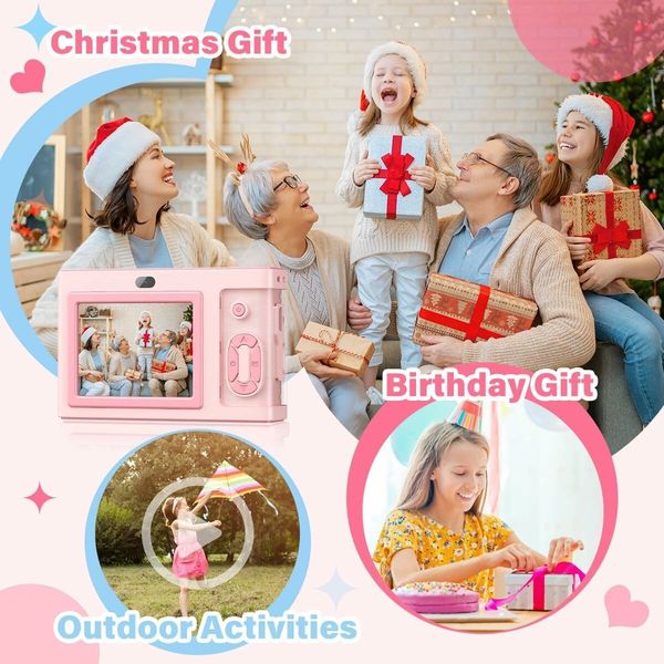 1080P 48MP Camera with 8X Zoom and Dual Camera, Compact Kids Camera with 32GB TF Card, Christmas Birthday Toy for Beginner, Pink