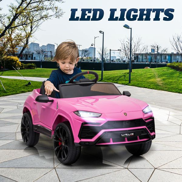 Kids Electric RC Car Ride On Toy Parental Remote Control Pedal 12V Off Road Vehicle Lamborghini Urus Licensed Pink with MP3 Light Bluetooth