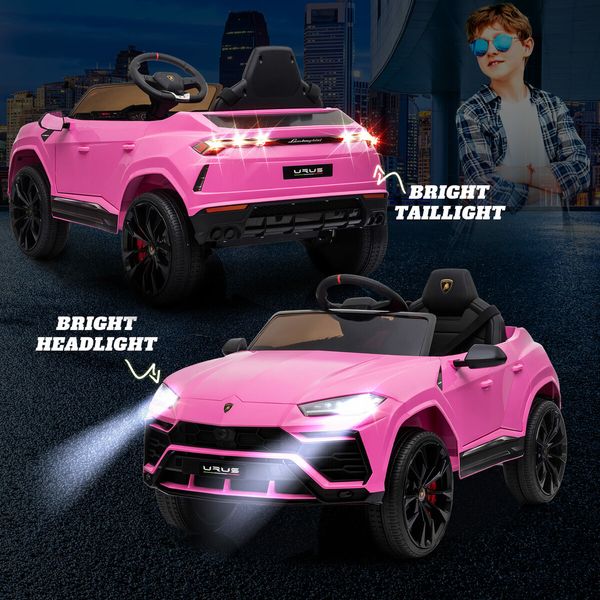 Kids Electric RC Car Ride On Toy Parental Remote Control Pedal 12V Off Road Vehicle Lamborghini Urus Licensed Pink with MP3 Light Bluetooth