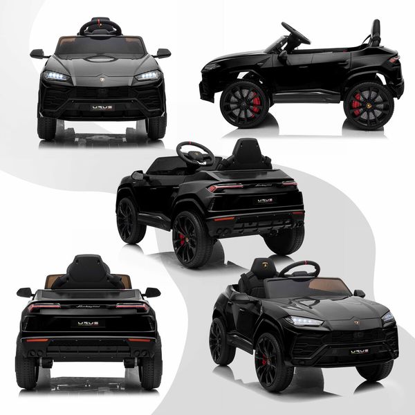 Kids Electric Car Toy RC Ride On Parental Remote Control 12V Pedal Off Road Vehicle Lamborghini Urus Licensed Black with Bluetooth MP3 Light