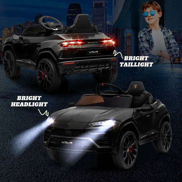 Kids Electric Car Toy RC Ride On Parental Remote Control 12V Pedal Off Road Vehicle Lamborghini Urus Licensed Black with Bluetooth MP3 Light