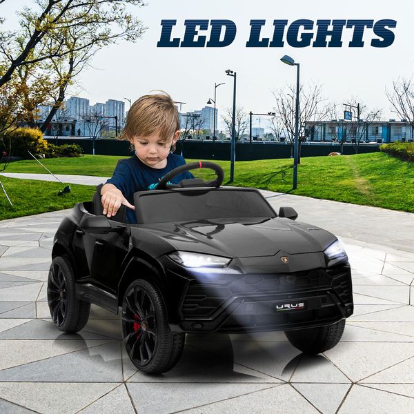 Kids Electric Car Toy RC Ride On Parental Remote Control 12V Pedal Off Road Vehicle Lamborghini Urus Licensed Black with Bluetooth MP3 Light