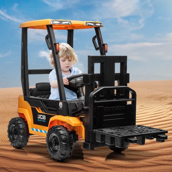 Kids Forklift Truck Toy Electric RC Ride on Car Parental Remote Control Lift Loader Pedal Off Road Vehicle 12V JCB Licensed