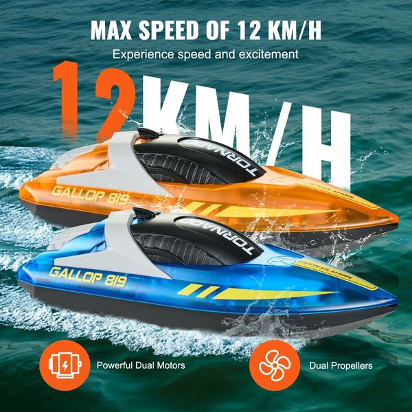 RC Boat for Kids,Remote Control Boat,Racing Boat with LED Light & 4 Rechargeable Batteries,Whole Body Waterproof,Water Play Toy Gift,2Pack