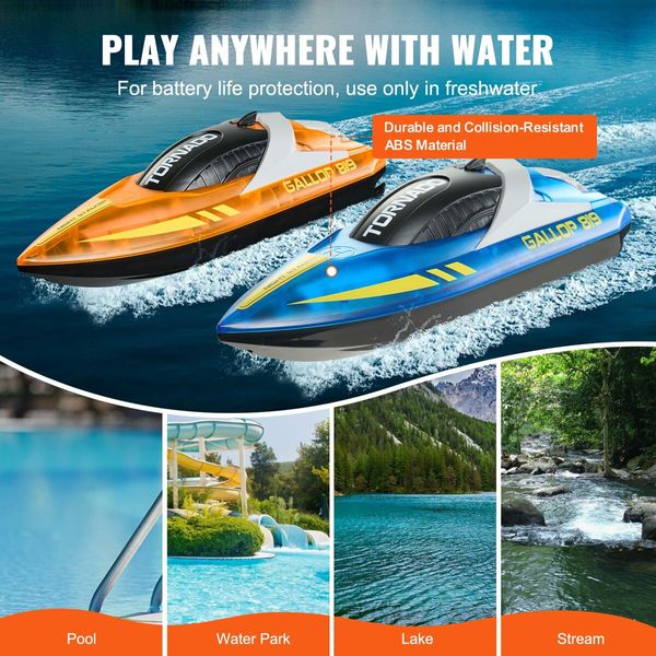 RC Boat for Kids,Remote Control Boat,Racing Boat with LED Light & 4 Rechargeable Batteries,Whole Body Waterproof,Water Play Toy Gift,2Pack