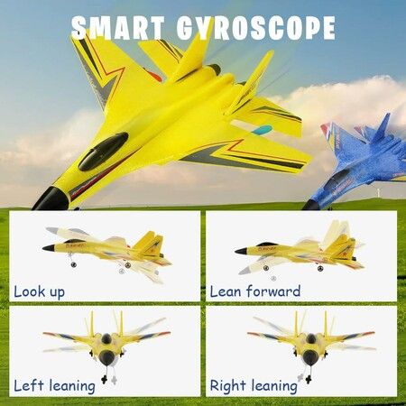 Gravity Gliders Airplane with Lights,Upgrade RC Plane Remote Control Glider Airplanes 2.4 GHZ 2 Channels,Anti-Collision Silicone Nose RC Plane (Yellow)