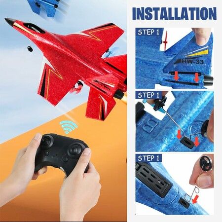 Gravity Gliders Airplane with Lights,Upgrade RC Plane Remote Control Glider Airplanes 2.4 GHZ 2 Channels,Anti-Collision Silicone Nose RC Plane (Red)